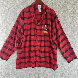 Disney Japan Button Up red plaid Mickey mouse Pajamas Top Men's XL